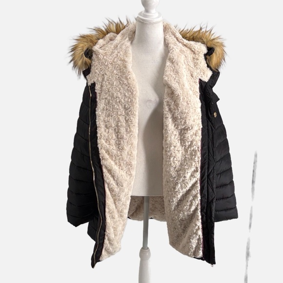 Jessica Simpson Black Sherpa Lined Puffer Coat with Faux Fur Trim Size 1X - Picture 6 of 11